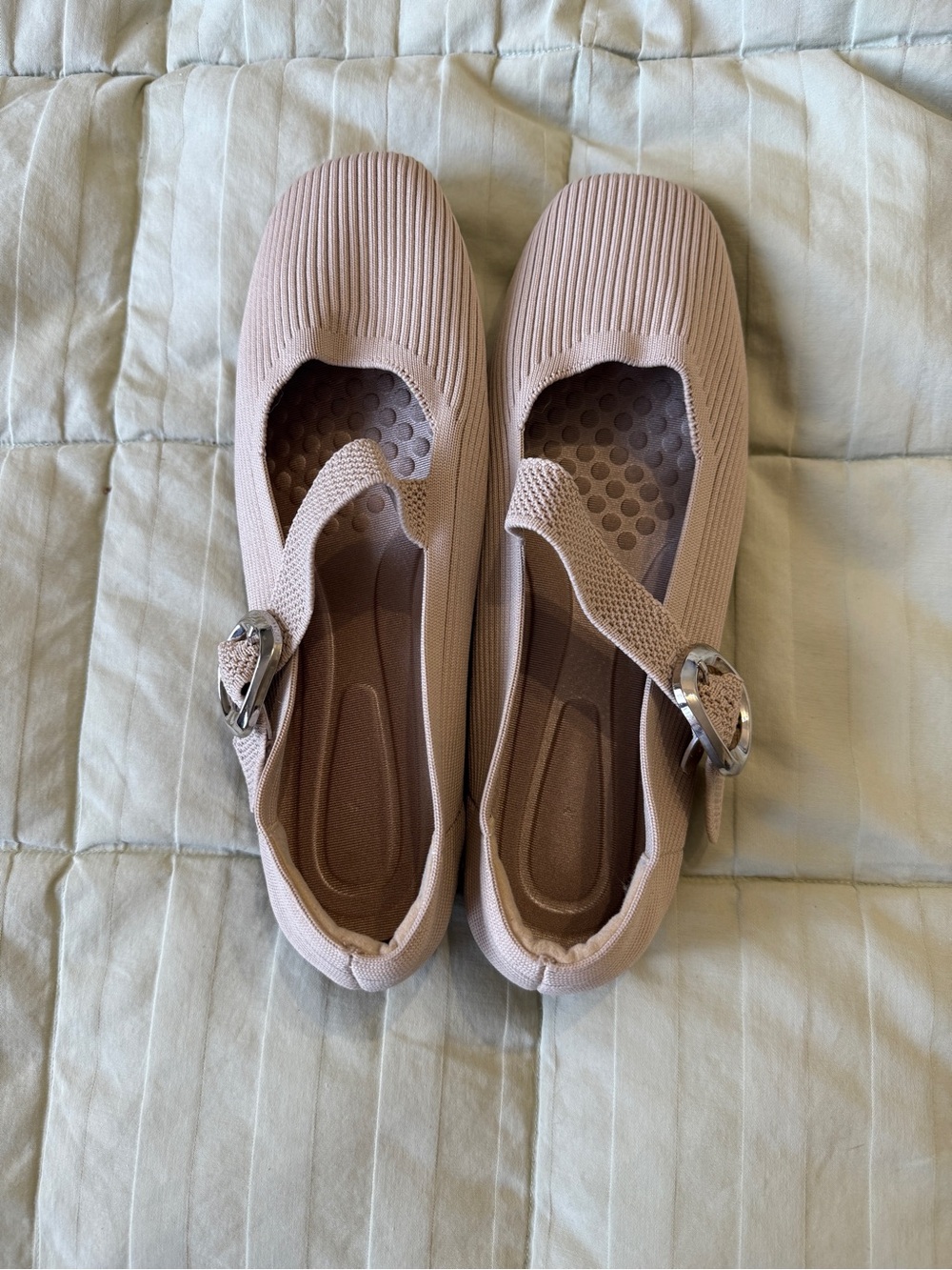 Women’s Tan Mary Jane Knit Ballet Flats